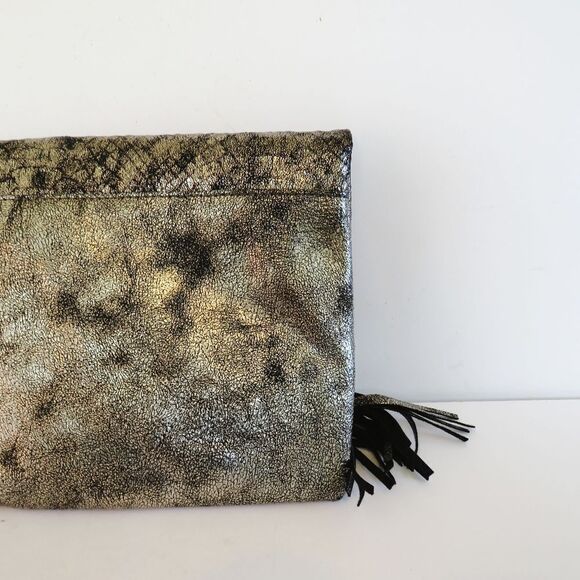 INC International Concepts Metallic Gold Bronze Black Frita Clutch Crossbody - Picture 13 of 16